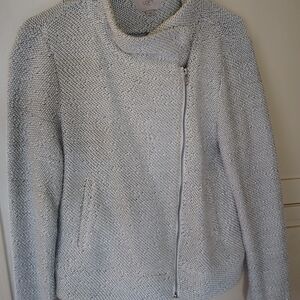 LOFT Women's Light Black And White Cowl Neck Moto Jacket Blazer